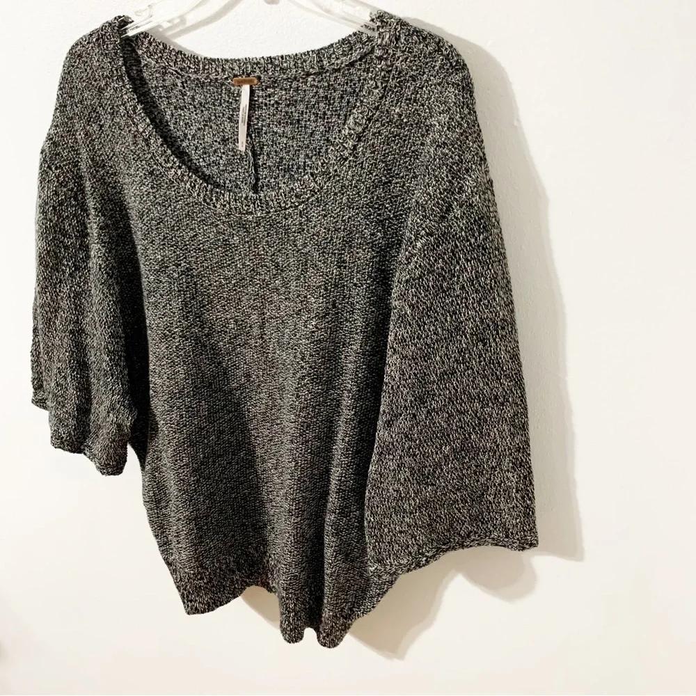 FREE PEOPLE Rising Sun Knit Black Combo Split Back Crop Pullover Sweater Top⚫️⚪️